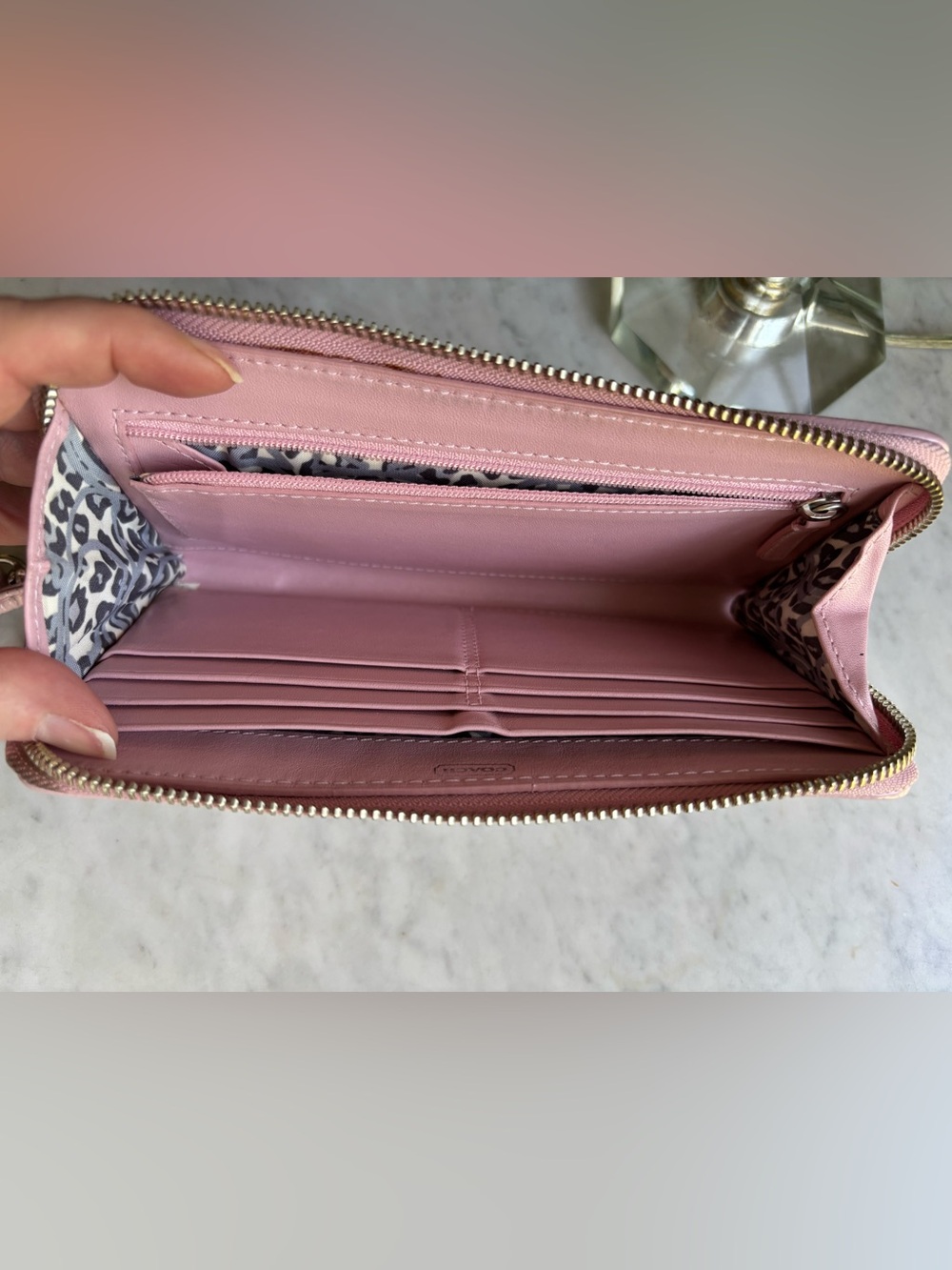 Coach Pale Pink Poppy Leather Wristlet with Silver Tone Accents - Picture 6 of 12